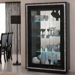 Gloria Wide Display Cabinet In Black Gloss Crystals And LED
