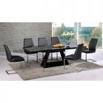 Amsterdam Extending Glass Dining Table In Black Gloss 6 Chairs