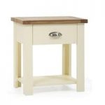 Platina Wooden Bedside Table In Oak And Cream With Drawer