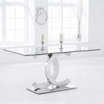 Renzo Glass Dining Table In Clear With Stainless Steel Base