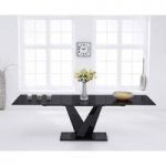 Blaine Extending Glass Dining Table In Black With Metal Base