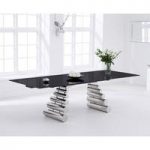 Sepia Extending Dining Table In Black Glass And Stainless Steel