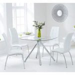 Naxis Square Glass Dining Table With 4 Gala White Dining Chairs
