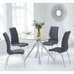 Naxis Square Glass Dining Table With 4 Gala Grey Dining Chairs
