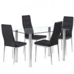 Fuse Glass Dining Table In Clear With 4 Cosmo Black Chairs