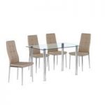 Fuse Glass Dining Table In Clear With 4 Cosmo Taupe Chairs
