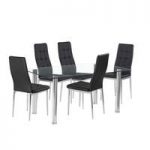 Flow Rectangular Glass Dining Table With 6 Cosmo Black Chairs