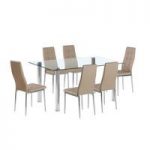 Flow Rectangular Glass Dining Table With 6 Cosmo Taupe Chairs