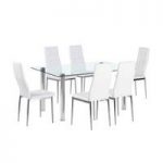Flow Rectangular Glass Dining Table With 6 Cosmo White Chairs