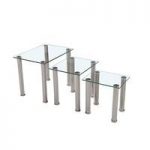 Bizet Glass Nest Of Tables In Clear With Stainless Steel Legs