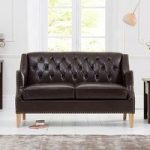 Kosmo 2 Seater Sofa In Brown Leather With Natural Ash Legs