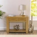 Carnell Console Table Rectangular In Solid Oak With 2 Drawers