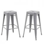 Hoxton Metal Stackable Bar Stool In Silver in A Pair