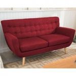 Hadley 3 Seater Sofa In Red Fabric With Wooden Legs