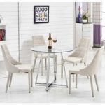 Melito Glass Dining Table Round With 4 Wilkinson Beige Chairs