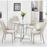 Melito Glass Dining Table Square With 4 Wilkinson Beige Chairs
