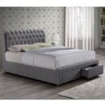 Nicolas Modern Fabric Bed In Grey With 2 Drawers