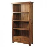 Melania Wooden Large Bookcase In Solid Acacia With 2 Drawers