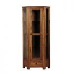 Melania Wooden Corner Display Cabinet In Solid Acacia