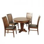 Melania Wooden Dining Table Round In Solid Acacia With 4 Chairs