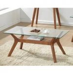 Snowden Glass Coffee Table In Clear With Walnut Base