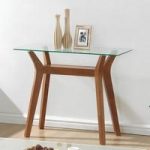 Snowden Glass Console Table In Clear With Walnut Base