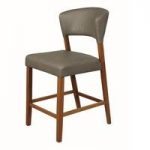 Snowden Bar Stool In Taupe Faux Leather With Walnut Base