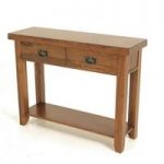 Alexis Wooden Console Table In Dark Acacia Wood With 2 Drawers