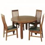Alexis Round Dining Table In Dark Acacia With 4 Slat Back Chairs