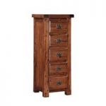 Alexis Tall Chest Of Drawers In Dark Acacia Wood With 5 Drawers