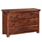 Alexis Wide Chest Of Drawers In Dark Acacia Wood With 7 Drawers