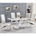 Axara Small Extending Gloss Table White With 4 White Chairs