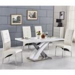 Axara Small Gloss Extendable table White Grey with 4 chairs