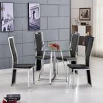 Melito Glass Dining Table Round With 4 Collete Black Chairs
