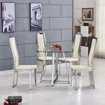 Melito Glass Dining Table Round With 4 Collete Cream Chairs