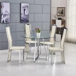 Melito Glass Dining Table Square With 4 Collete Cream Chairs