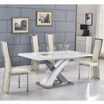 Axara Extending Small Dining Set White Grey Gloss 4 Cream Chairs
