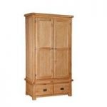 Heaton Wooden Wardrobe In Solid Oak With 2 Doors And 2 Drawers