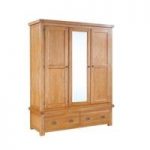 Heaton Wooden Mirror Wardrobe In Solid Oak With 3 Doors