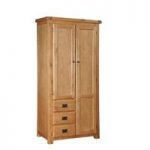 Heaton Wooden Wardrobe In Solid Oak With 2 Doors And 3 Drawers