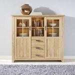 Berger Wooden Highboard In Rustic Oak With 2 Doors And LED