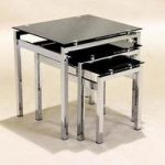 Emerson Glass Nest Of 3 Tables In Black With Chrome Legs