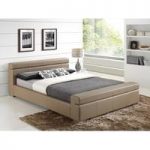 Edward Modern Bed In Stone Faux Leather With Chrome Feet