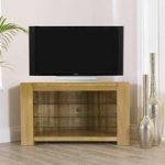 Carnell Wooden Corner TV Stand In Solid Oak With Glass Shelves