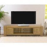 Carnell Wooden TV Stand Rectangular In Solid Oak With 2 Doors