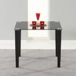 Opalia Glass Dining Table Square In Black With PU Legs