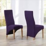 Seline Dining Chair In Purple Fabric And Wooden Legs In A Pair