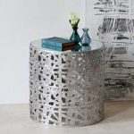 Memphis Metal Side Table Round In Silver With Mirror Top