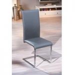 Bronte Dining Chair In Grey Faux Leather With Chrome Base