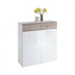 Mandy Storage Cabinet In White High Gloss And Sand Oak